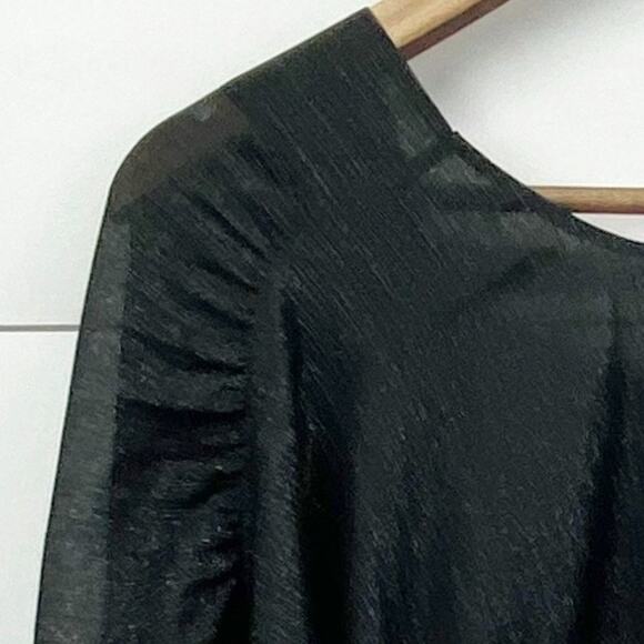 NEW IRO‎ Womens 44 (12) Drinera Puff-Sleeve Crop Top Shimmery Black Front Tie - Picture 5 of 10